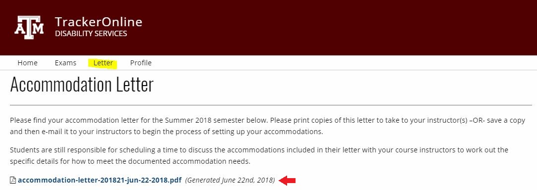 Accommodation Reference Letter