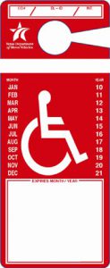 Example of red (temporary) disabled placard