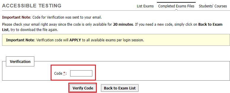 Screenshot: Enter Verification Code