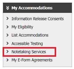 Screenshot: Notetaking Services on Left menu