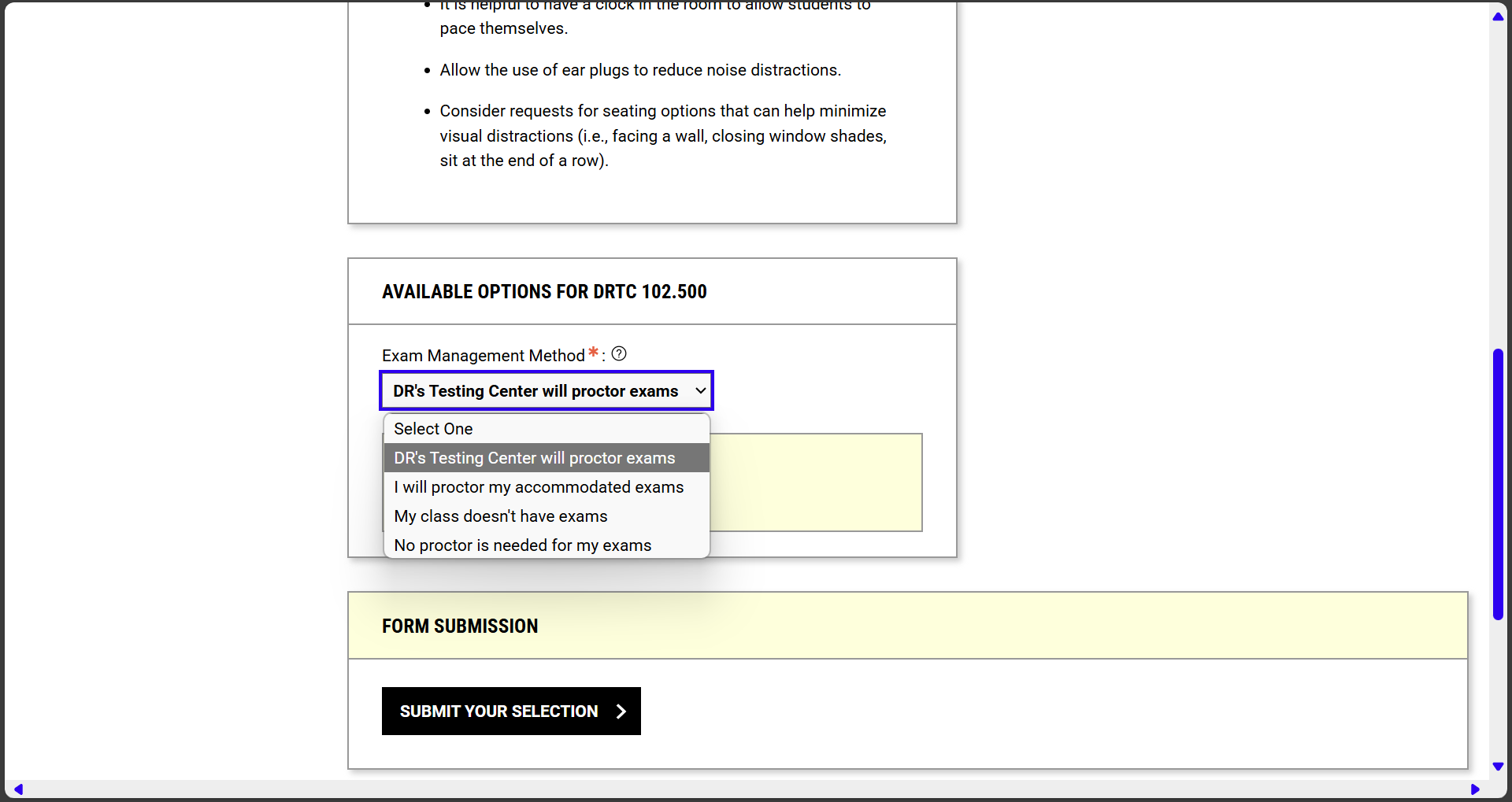 A screen shot shows the AIM Instructor Portal with a drop-down menu to select Exam Administration Method and a confirmation field.
