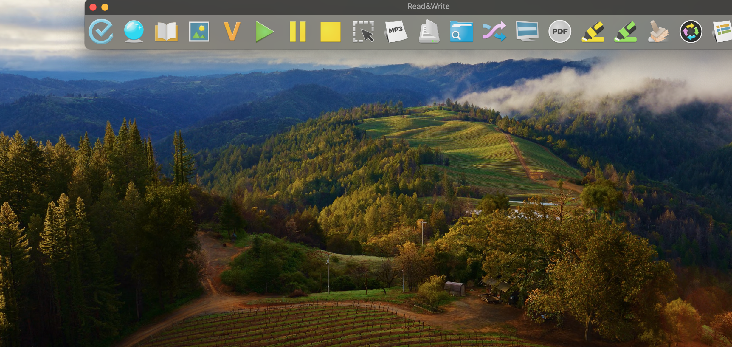 A screenshot of the Read&Write bar across the top of the screen.